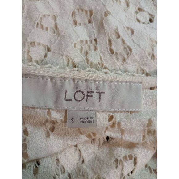 Loft Shirt Ladies Small Ivory Lace Short Sleeve‎ Round Neck - Picture 6 of 8